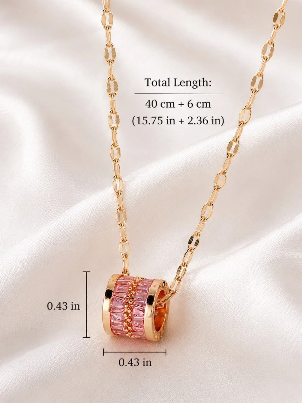 Gold-Plated Pink Crystal Pendant Necklace Y2K